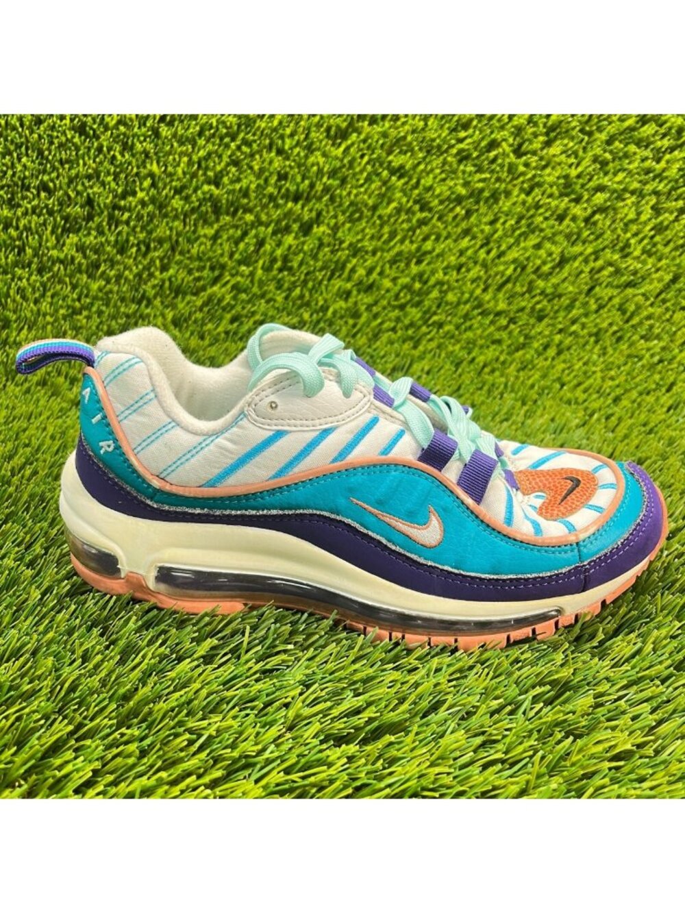 Nike Air Max 98 Hornets Boys Size 4Y Blue Walking Running Shoes Sneakers
